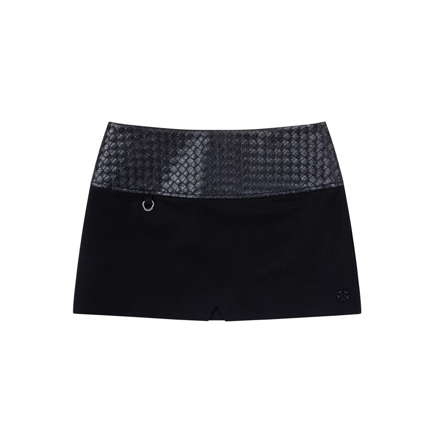 XaLWORCLO _ BLACK WOOL MINI SKIRT WITH BRAIDED LEATHER BELT