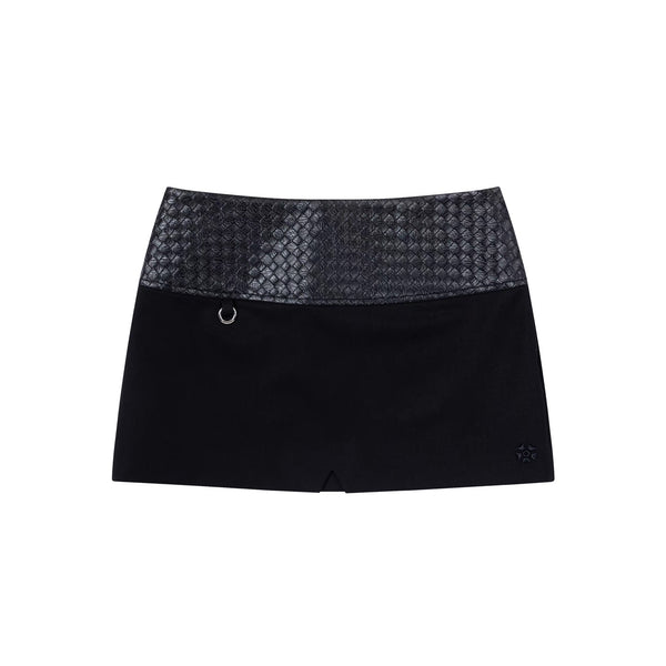 XaLWORCLO _ BLACK WOOL MINI SKIRT WITH BRAIDED LEATHER BELT