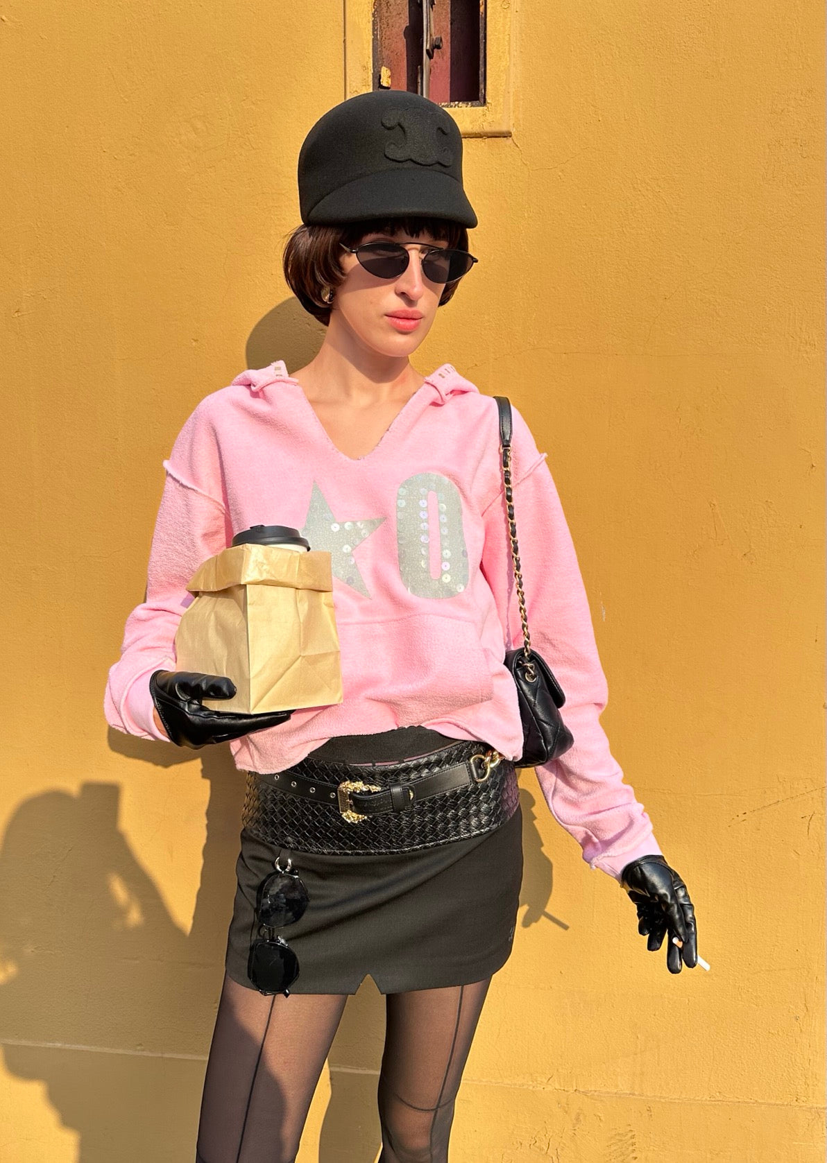 XaLWORCLO _ BLACK WOOL MINI SKIRT WITH BRAIDED LEATHER BELT