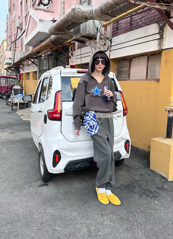 XaLWORCLO _ No.0 PRINT HAND-DISTRESSED SEQUIN RAW-EDGE HOODIE