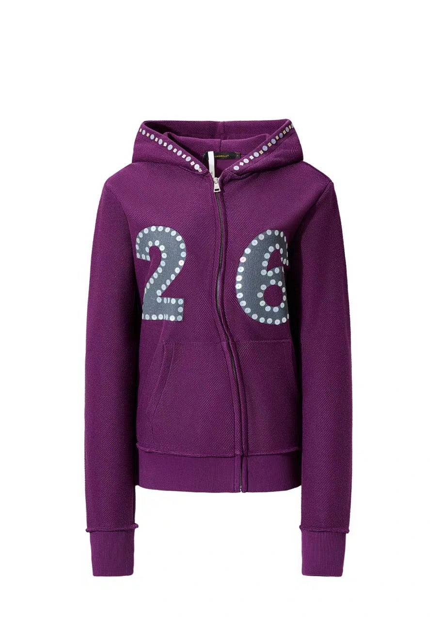 XaLWORCLO _ ASYMMETRIC ZIP HAND-DISTRESSED SEQUIN HOODIE