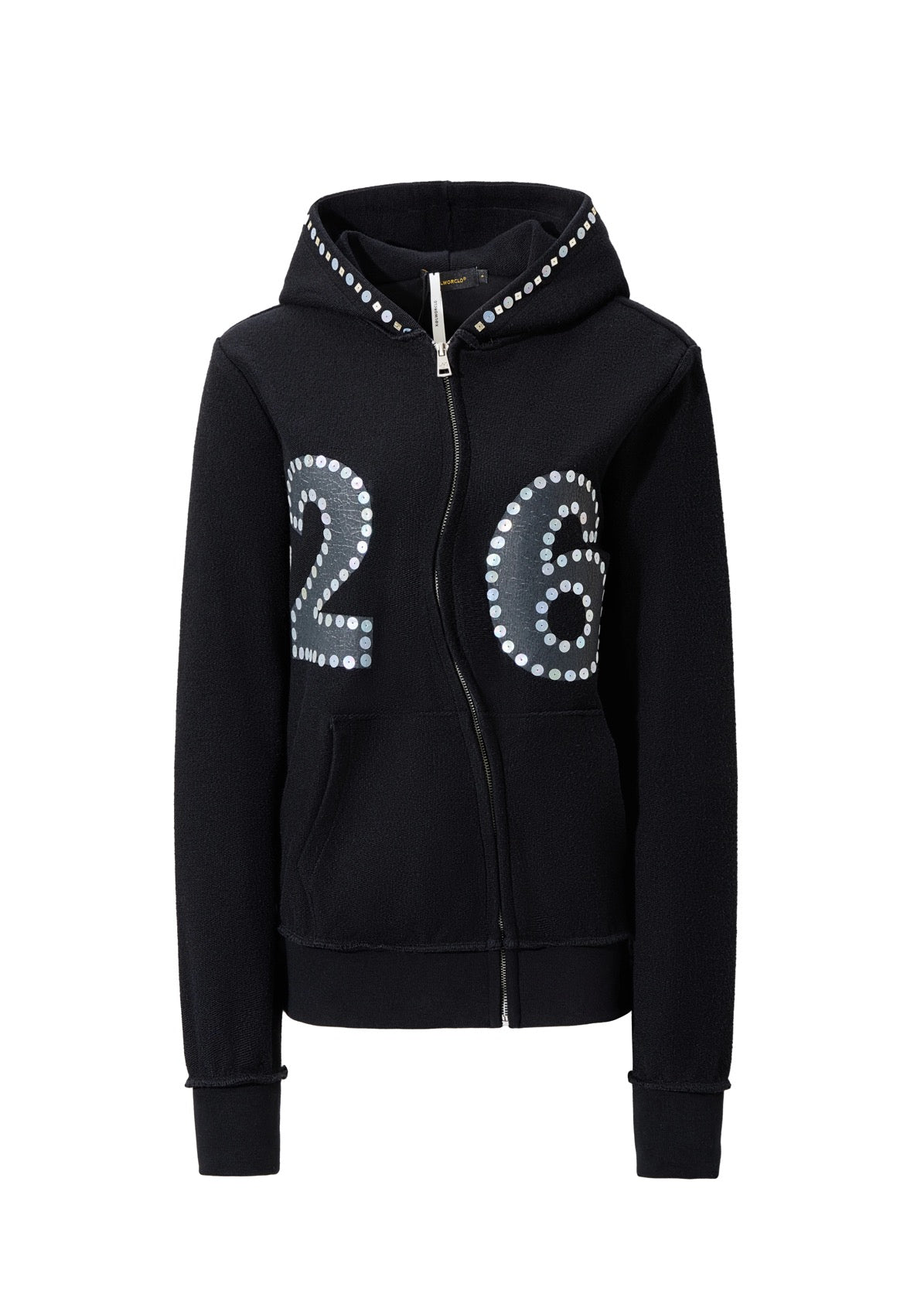 XaLWORCLO _ ASYMMETRIC ZIP HAND-DISTRESSED SEQUIN HOODIE