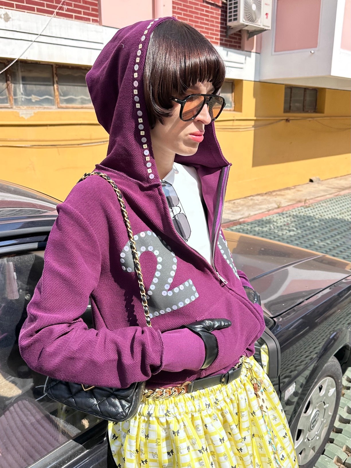 XaLWORCLO _ ASYMMETRIC ZIP HAND-DISTRESSED SEQUIN HOODIE