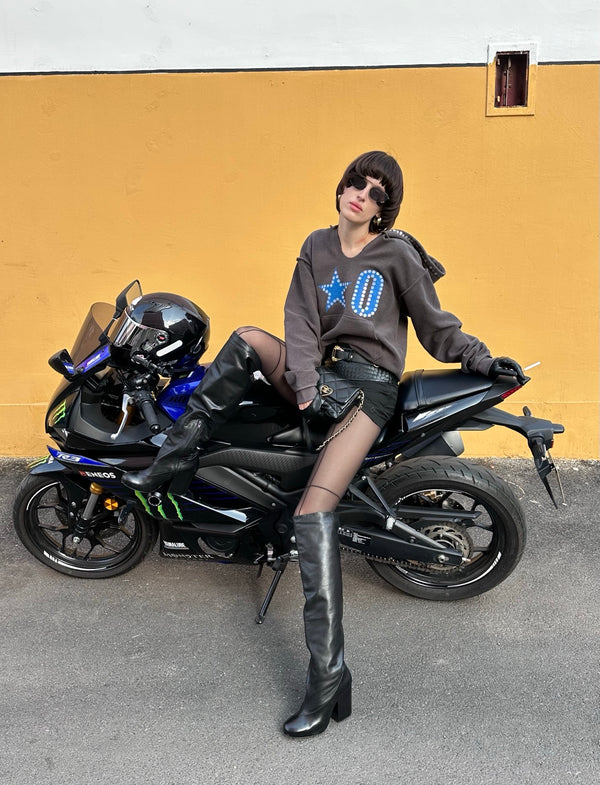 XaLWORCLO _ No.0 PRINT HAND-DISTRESSED SEQUIN RAW-EDGE HOODIE