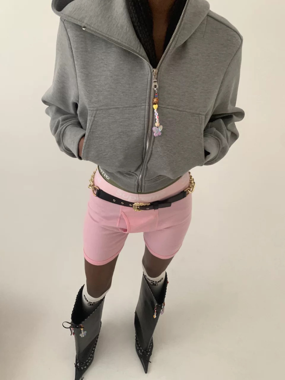 XaLWORCLO _ CROPPED FLEECE-LINED AIRY ZIP-UP HOODIE