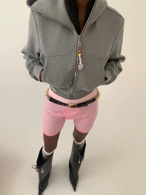 XaLWORCLO _ CROPPED FLEECE-LINED AIRY ZIP-UP HOODIE