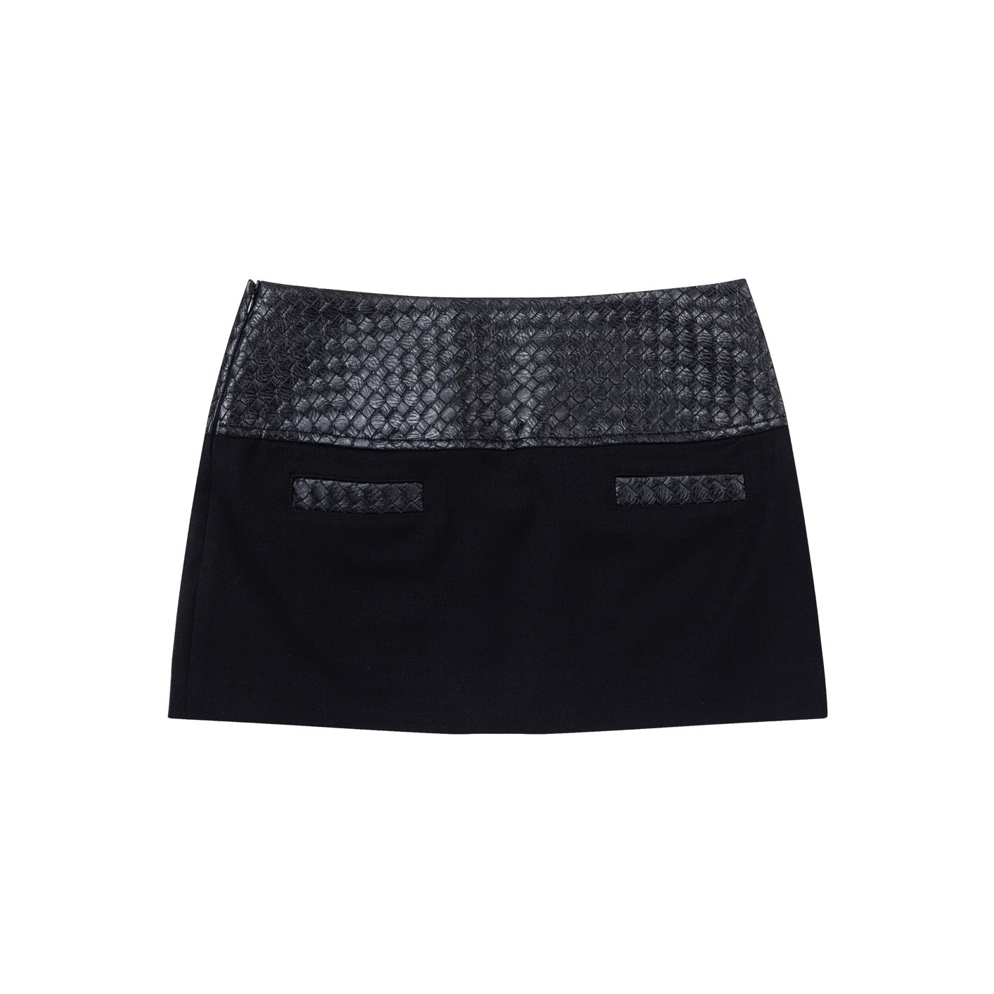 XaLWORCLO _ BLACK WOOL MINI SKIRT WITH BRAIDED LEATHER BELT