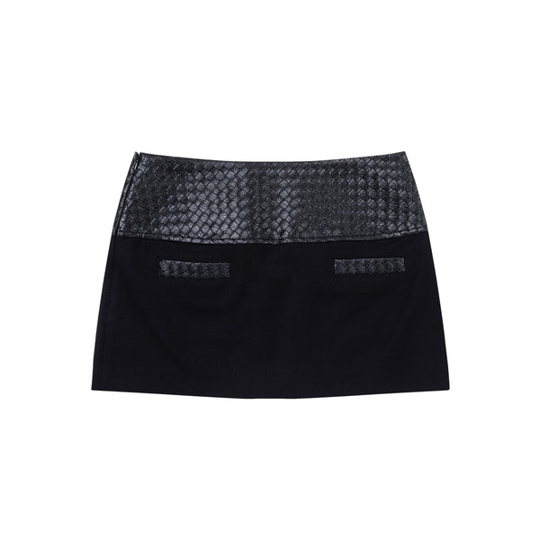 XaLWORCLO _ BLACK WOOL MINI SKIRT WITH BRAIDED LEATHER BELT