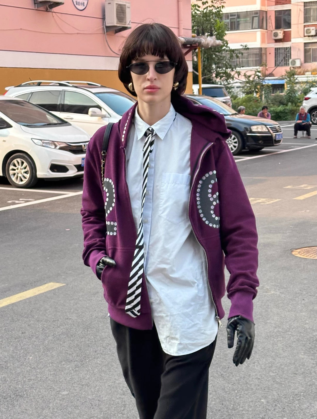 XaLWORCLO _ ASYMMETRIC ZIP HAND-DISTRESSED SEQUIN HOODIE