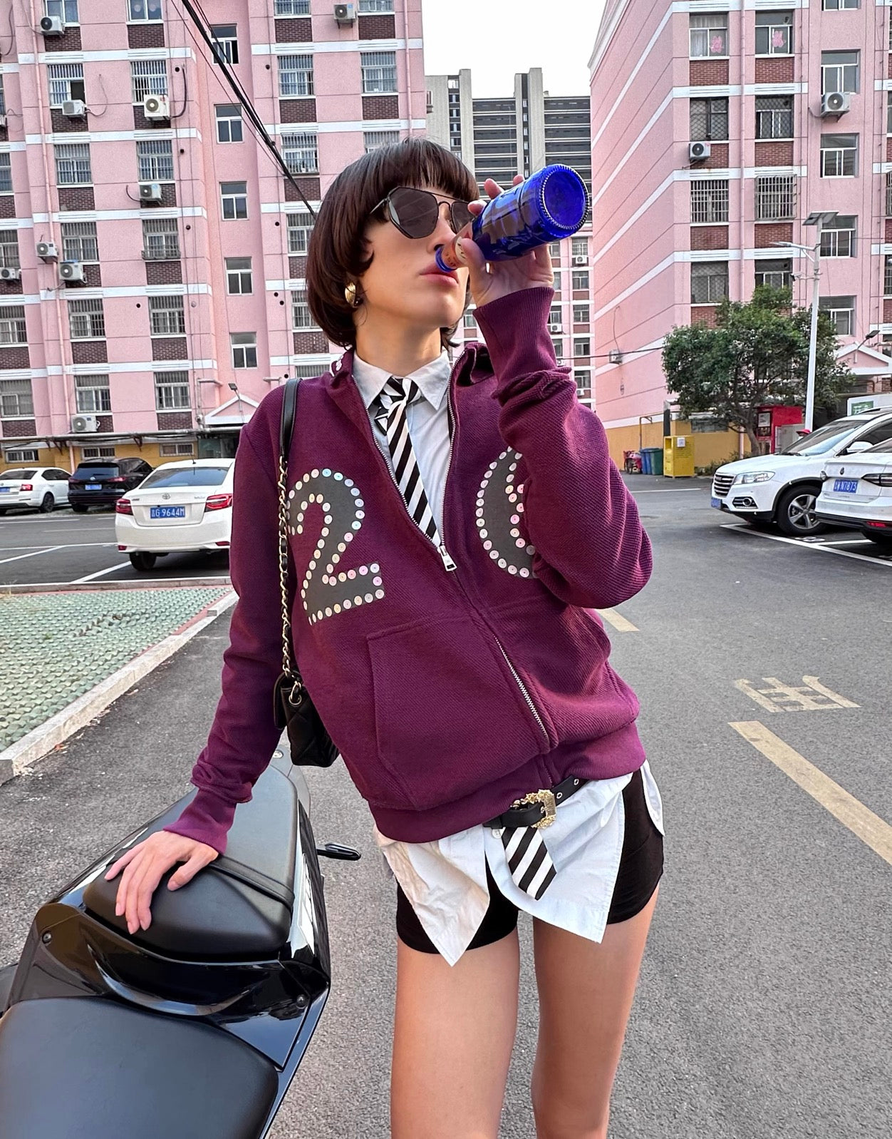 XaLWORCLO _ ASYMMETRIC ZIP HAND-DISTRESSED SEQUIN HOODIE