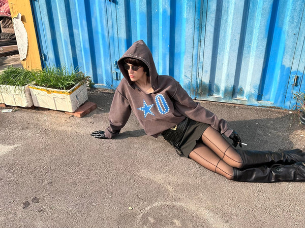 XaLWORCLO _ No.0 PRINT HAND-DISTRESSED SEQUIN RAW-EDGE HOODIE