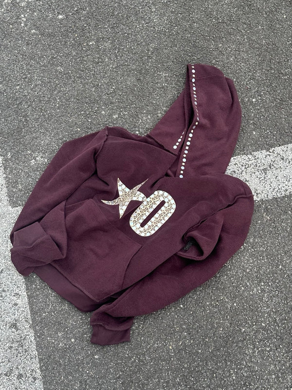 XaLWORCLO _ N0.0 LEOPARD PRINT HAND-DISTRESSED SEQUIN HOODIE