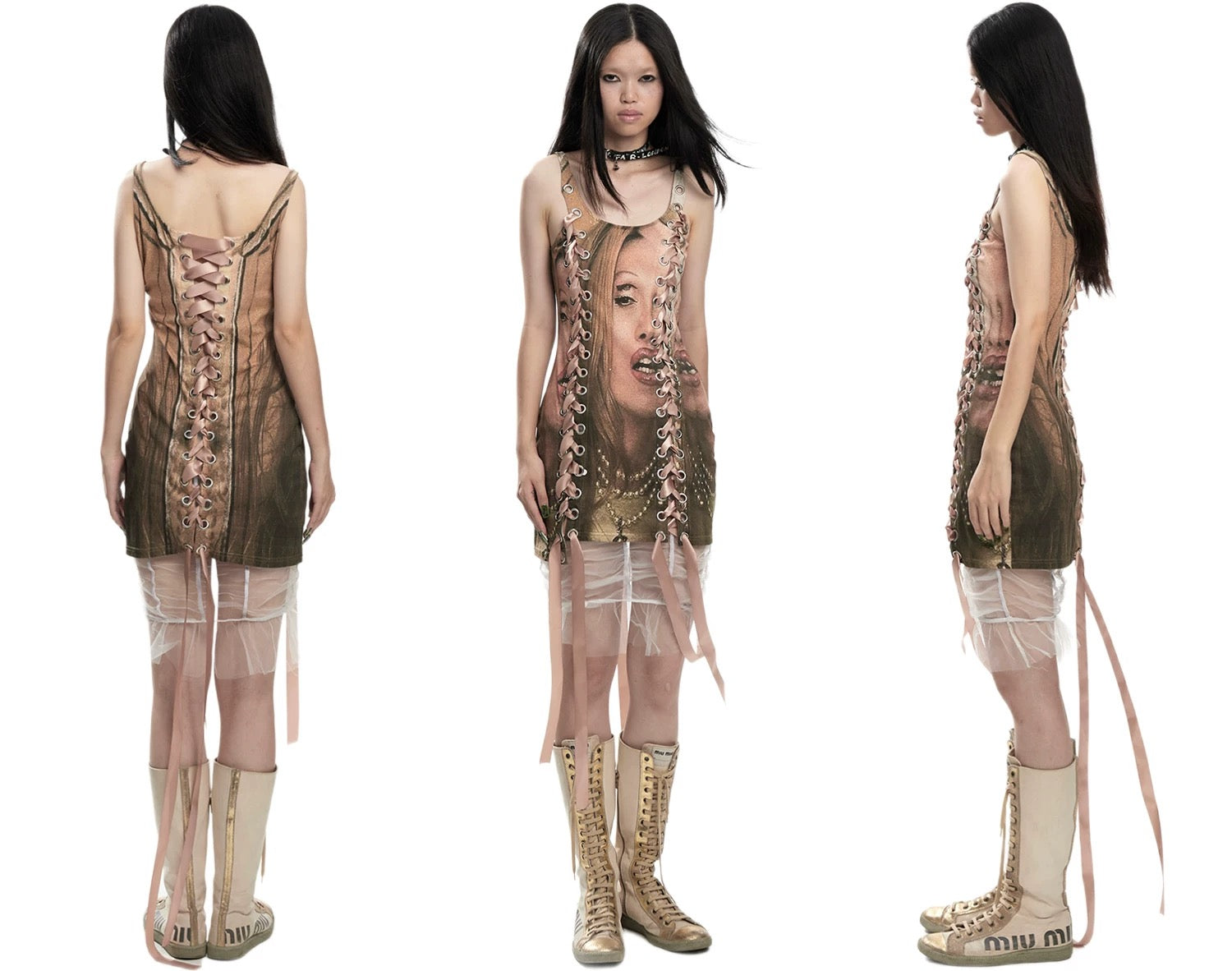 Fruitanari _ PRINTED LACE-UP BODYCON DRESS