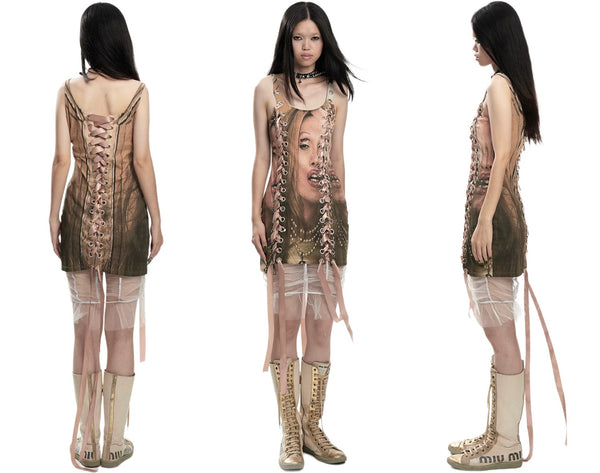 Fruitanari _ PRINTED LACE-UP BODYCON DRESS