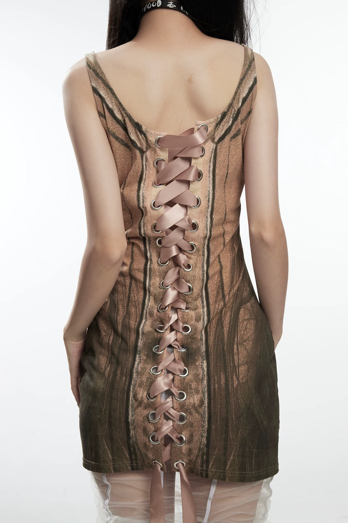 Fruitanari _ PRINTED LACE-UP BODYCON DRESS