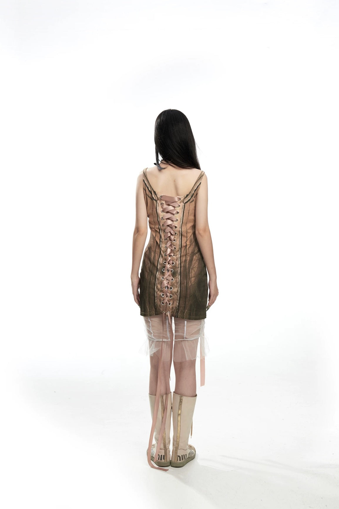 Fruitanari _ PRINTED LACE-UP BODYCON DRESS