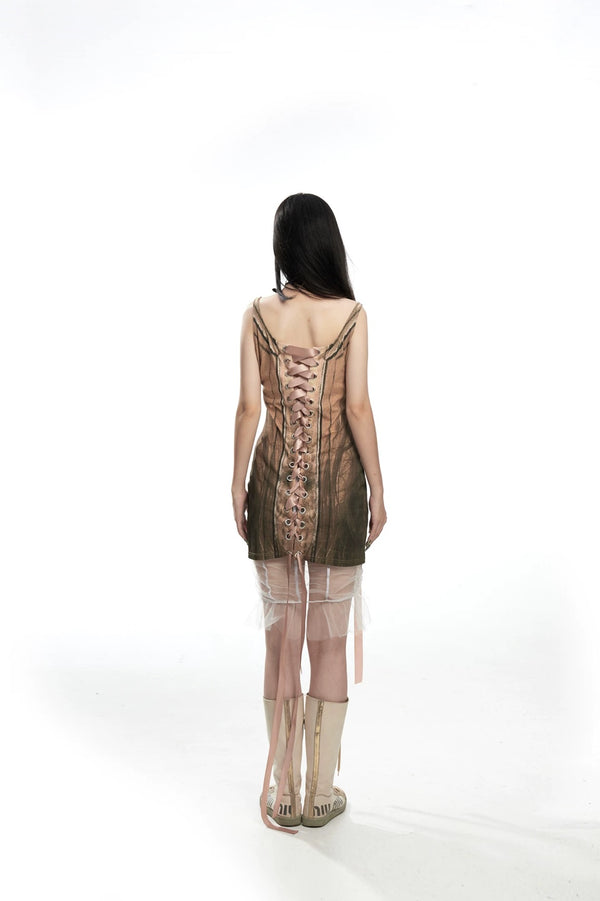 Fruitanari _ PRINTED LACE-UP BODYCON DRESS