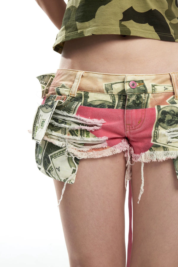 Fruitanari _ CA$H ME LOW WAIST MINI SHORTS