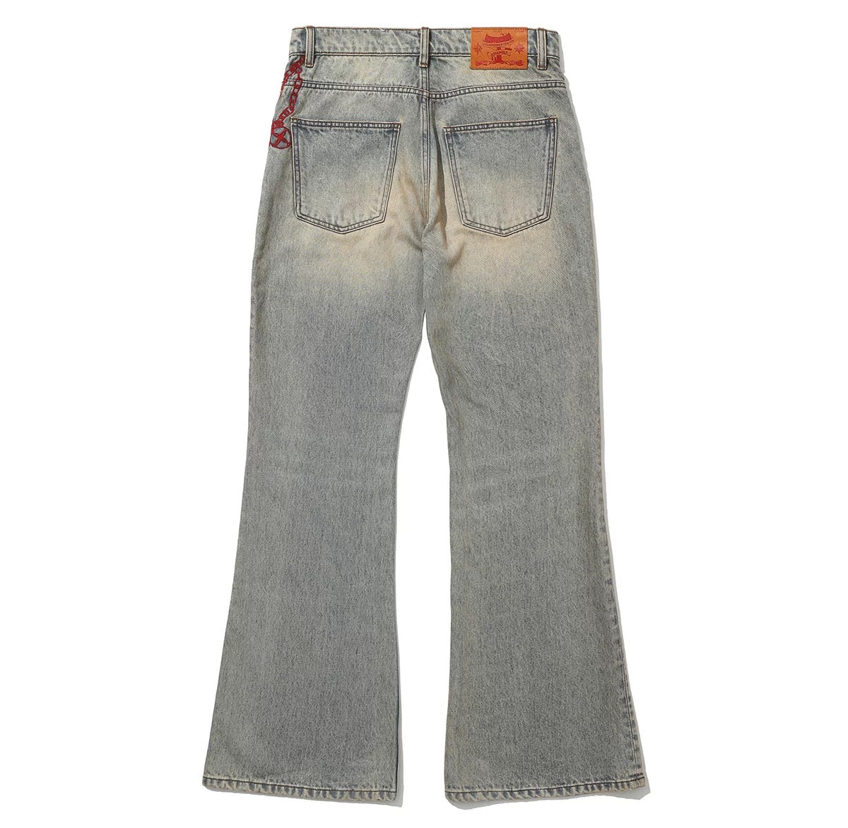 4Tra _ "SUPPORT & PAIN" EMBROIDERED FLAIL FLARE JEANS