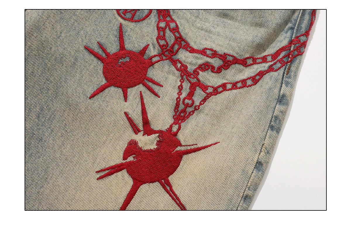 4Tra _ "SUPPORT & PAIN" EMBROIDERED FLAIL FLARE JEANS