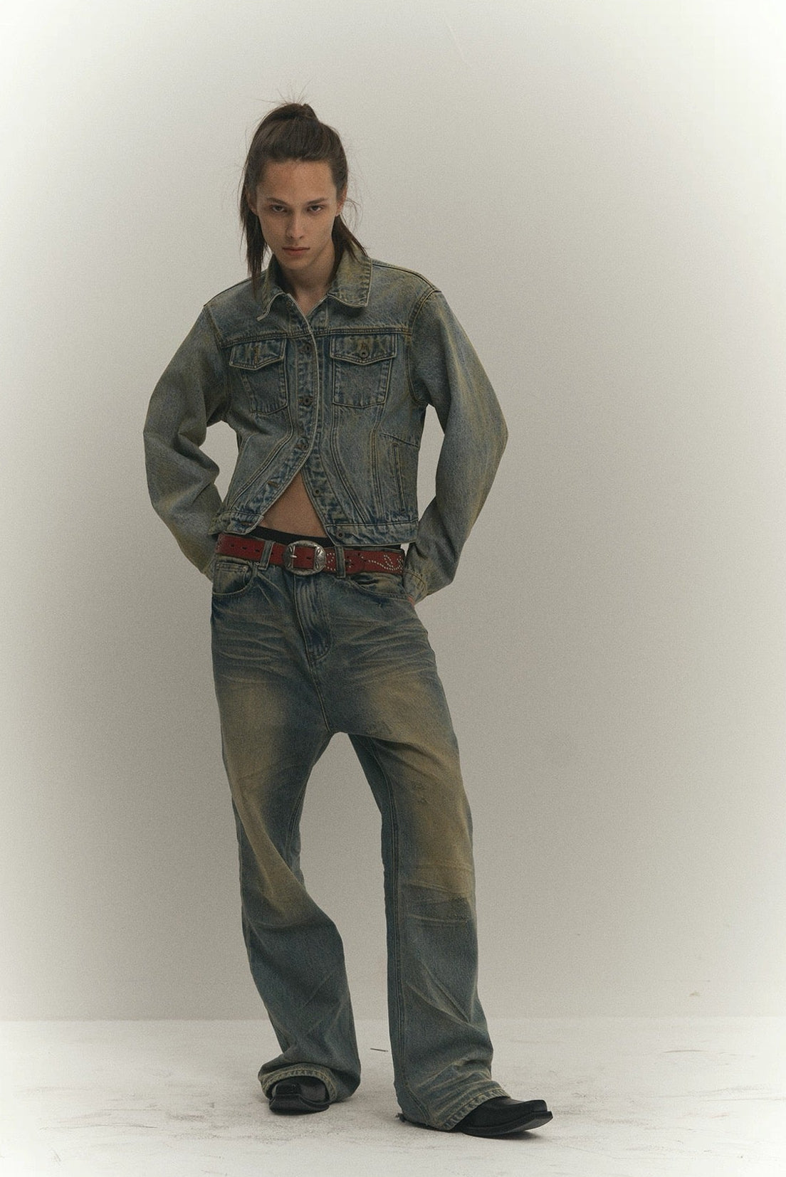 4Tra _ CURVED DIRTY DENIM JACKET