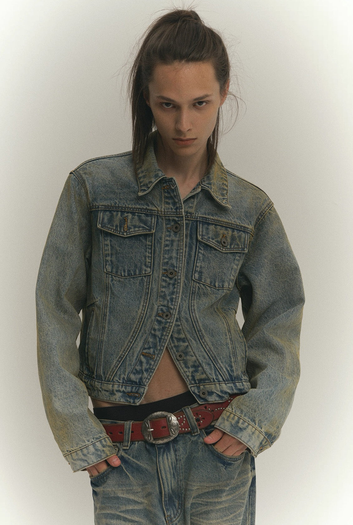 4Tra _ CURVED DIRTY DENIM JACKET