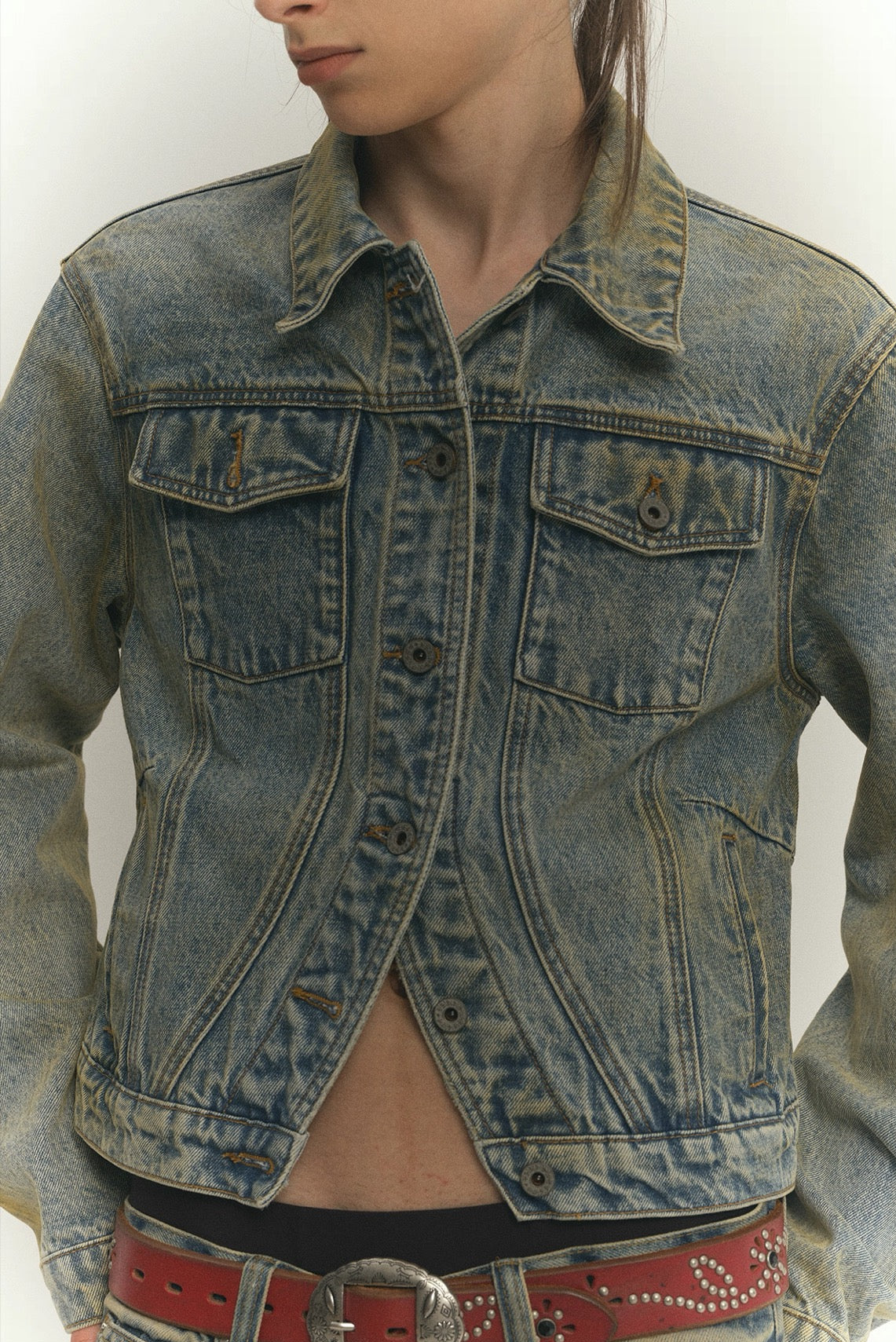 4Tra _ CURVED DIRTY DENIM JACKET