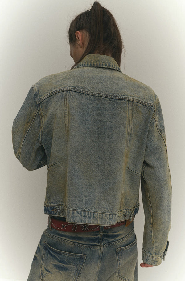 4Tra _ CURVED DIRTY DENIM JACKET